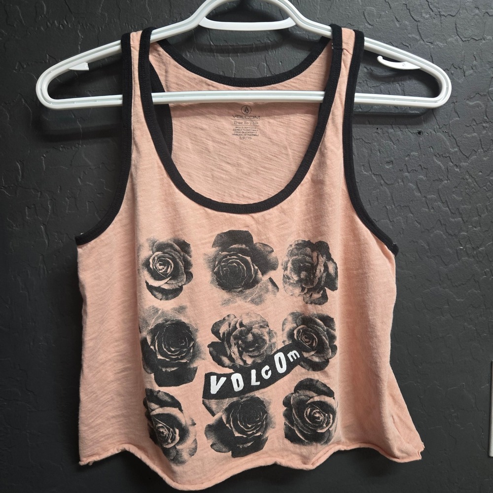 Volcom True To This Pink Rose Graphic‎ Crop Tank Top Small S/P/10